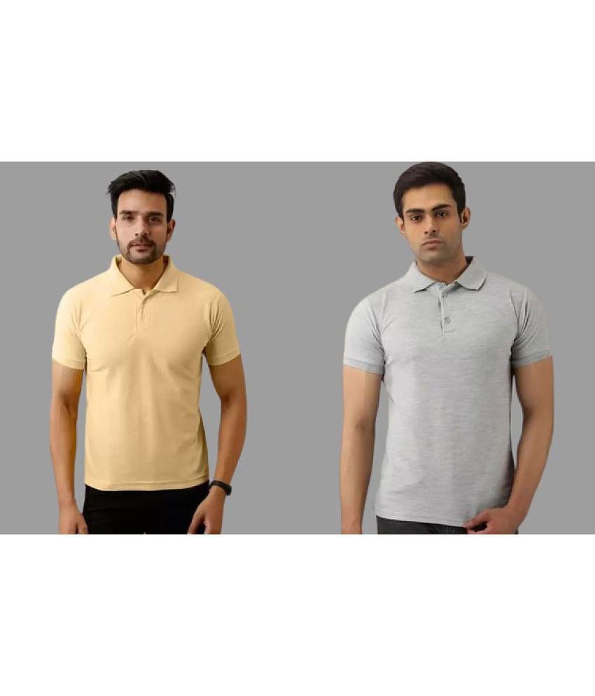 SKYRISE - Grey Cotton Blend Slim Fit Men's Polo T Shirt ( Pack of 2 ) - None