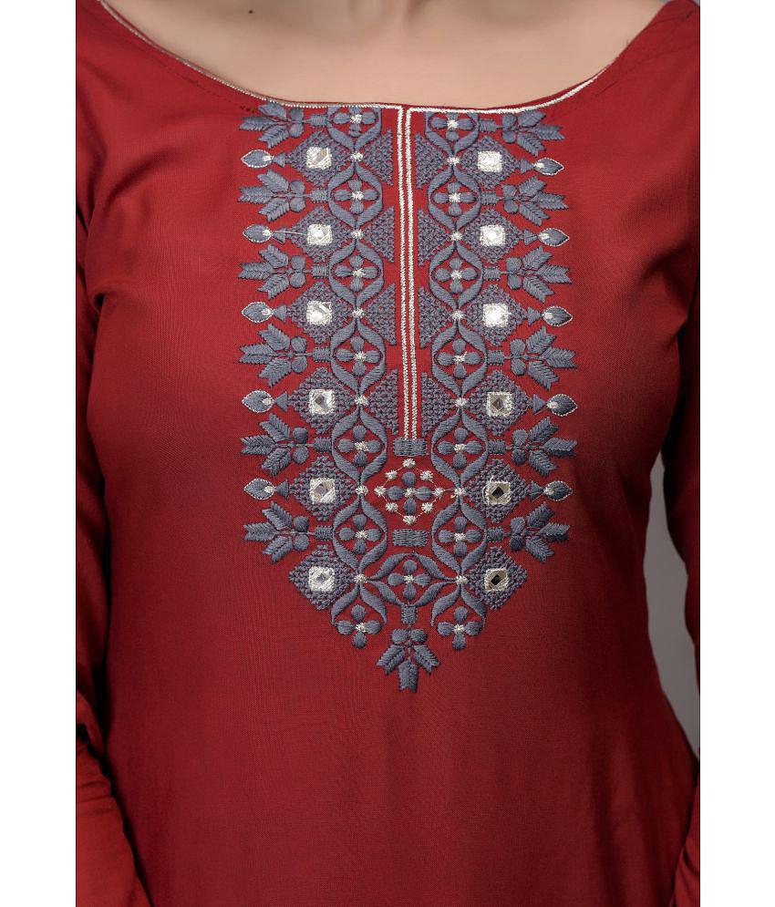 Maquien - Maroon Rayon Women's Straight Kurti - None