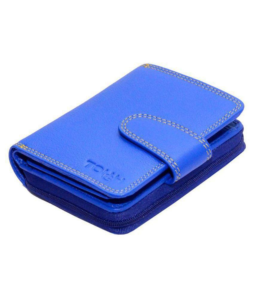 Tough Women Casual Blue Genuine Leather Wallet - Regular Size (11 Card Slots) - Blue