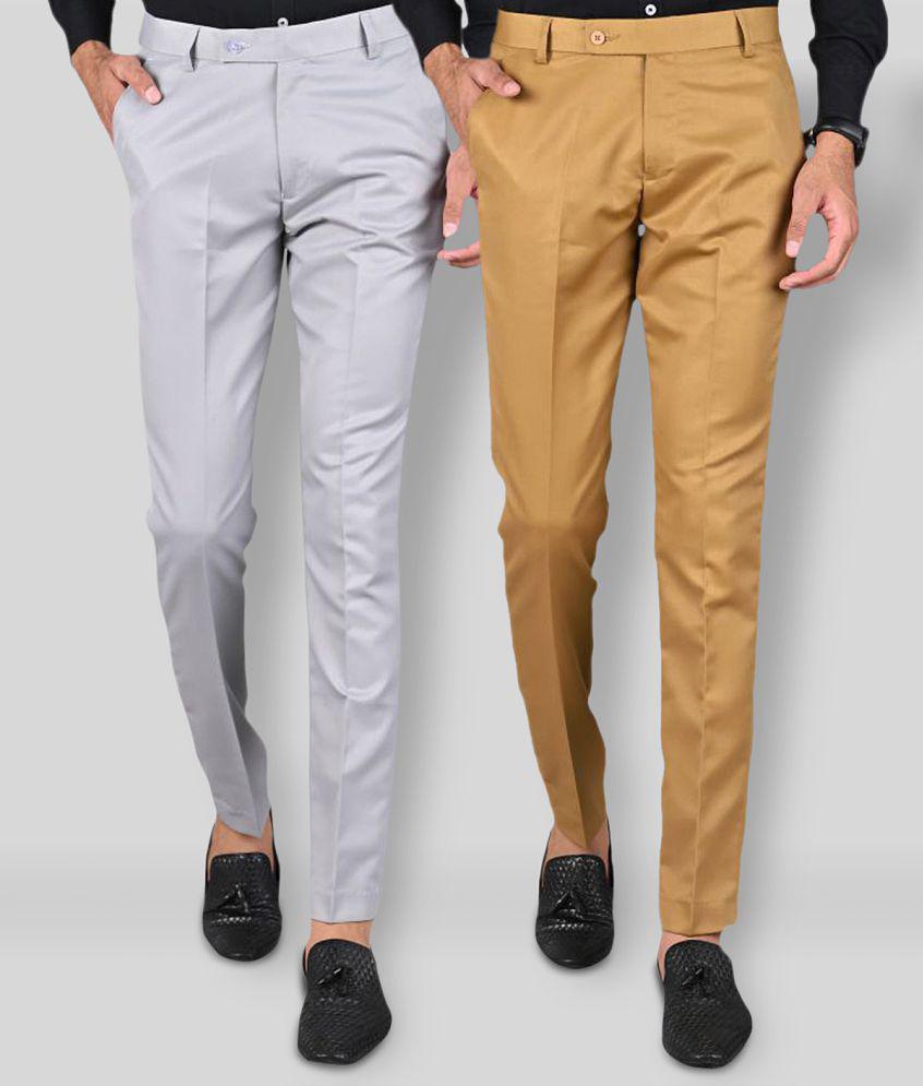 MANCREW - Khaki Polycotton Slim - Fit Men's Formal Pants ( Pack of 2 ) - None