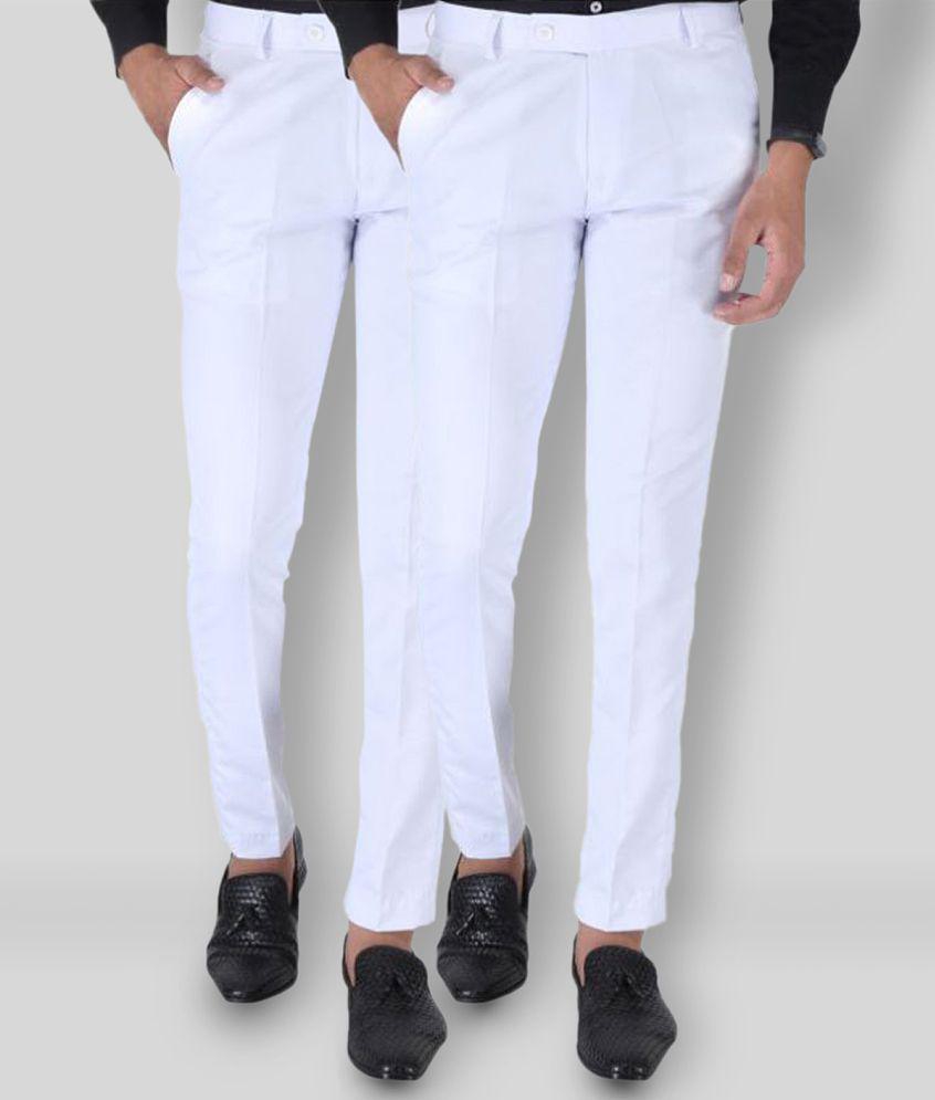 SREY - White Cotton Blend Slim Fit Men's Chinos (Pack of 2) - None