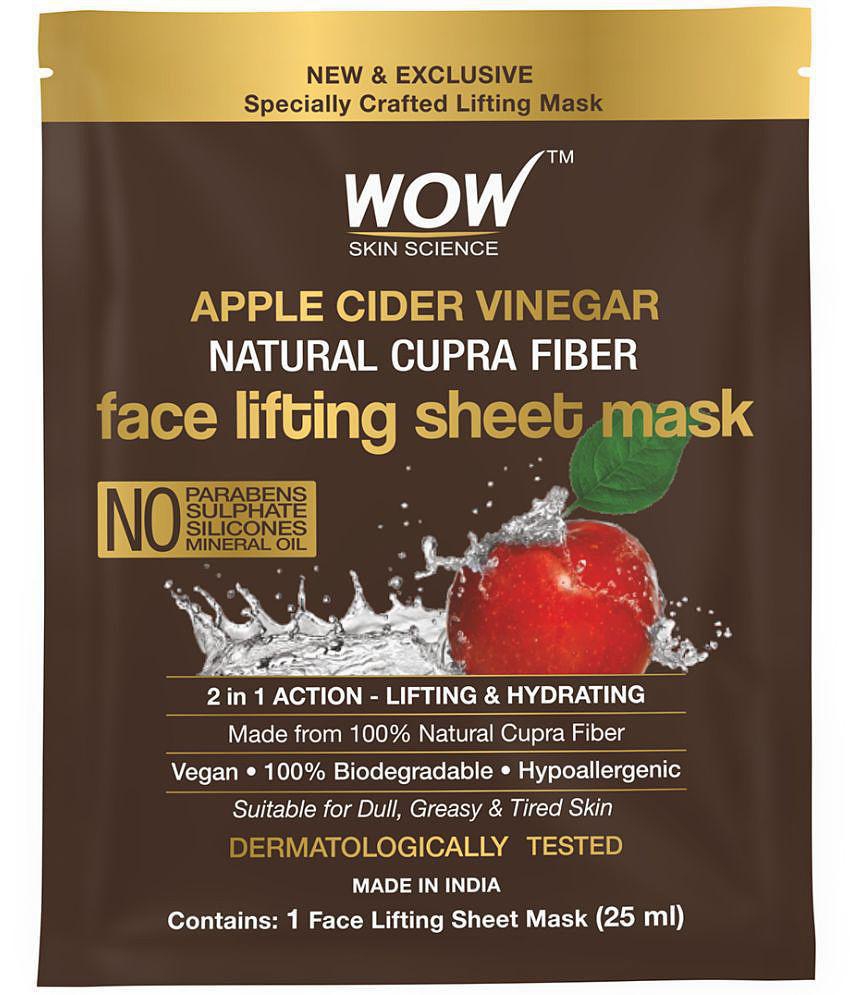 WOW Skin Science Apple Cider Vinegar Natural Fiber Cupra Face Lifting Sheet Mask - Controls Oil and Balances pH Level - 25 Ml