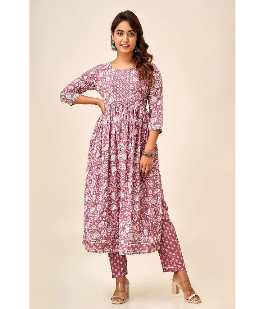 Buy Online Plo FabbibaPrints Cotton Printed Anarkali Womens Kurti - Mauve ( Pack of 1 ) - None