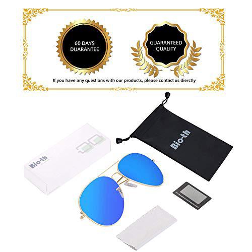 Bio-th Polarized Aviator Sunglasses Unisex UV Protection with Metal Mirror Frame Technology