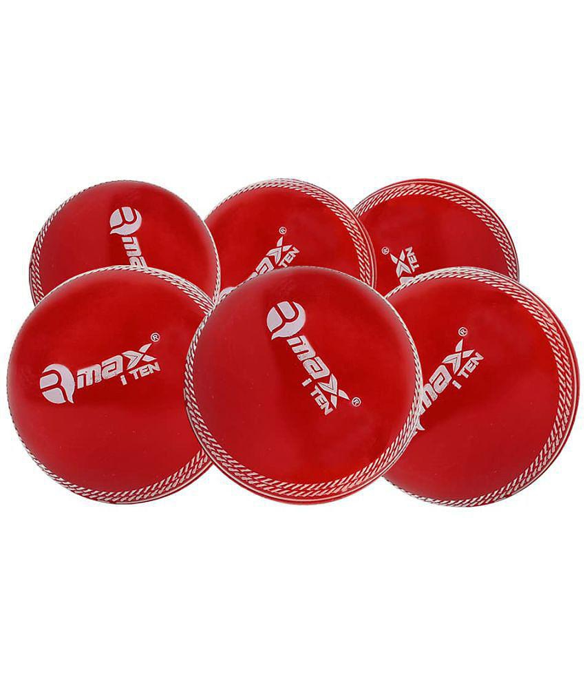 Rmax i-10 PVC Cricket Ball for Practice, Training, Matches for All Age Group (Knocking Ball, Hard Shot Ball, i-10 Soft Ball) (RED, Pack of 6) - M(Youth)