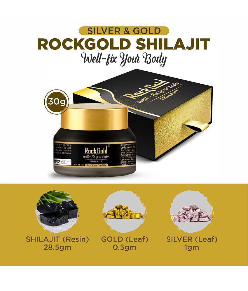 Rockgold Pure Shilajit/Shilajeet Resin With Gold & Silver,Provides Energy Level, Stamina, For Men & Women 30 gram (Pack of 1)