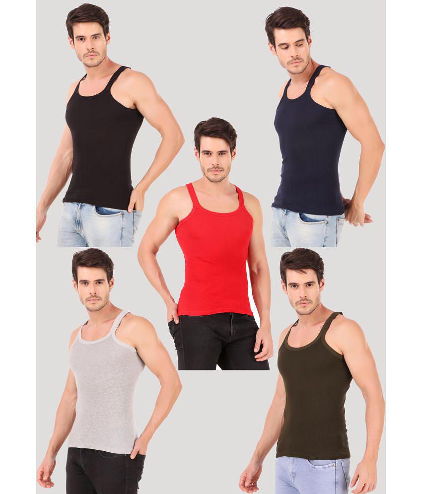 Hap Kings - Multi Cotton Mens Vest ( Pack of 5 ) - None