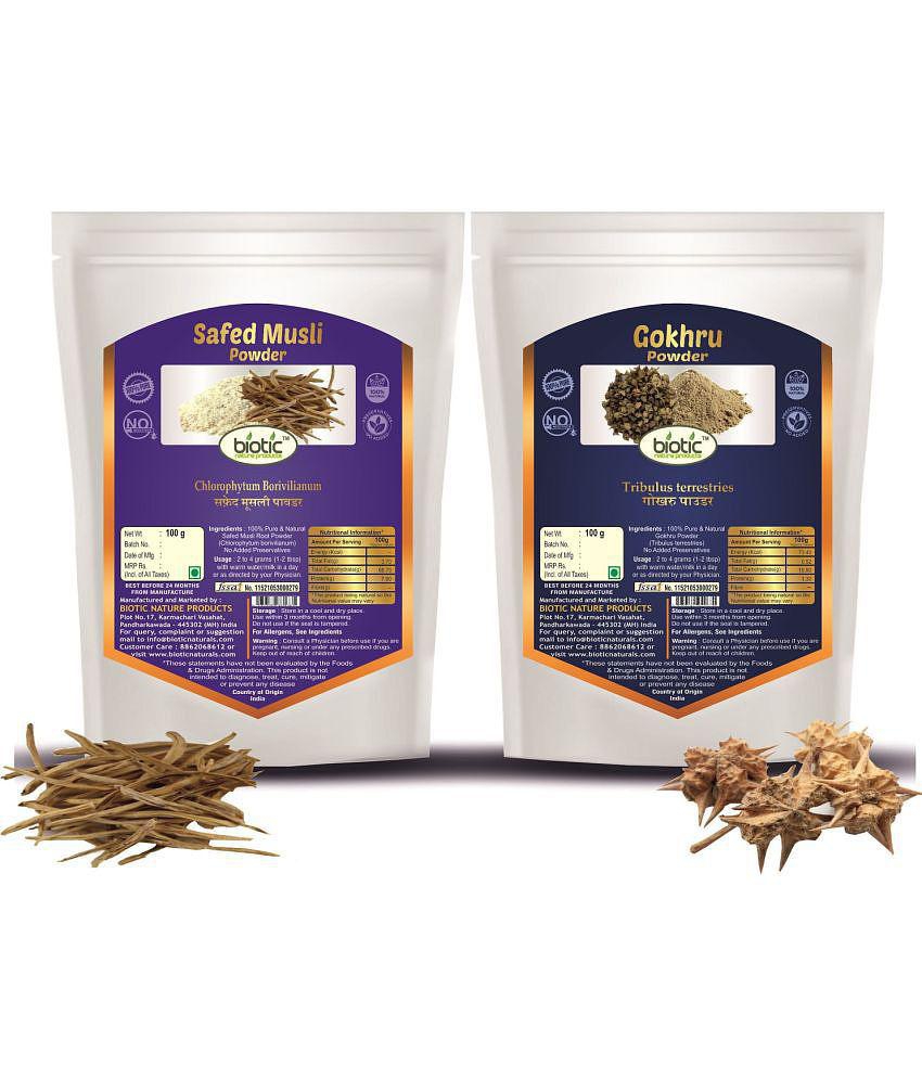 Biotic Safed Musli Powder and Gokhru Powder (100g each) 200 gm