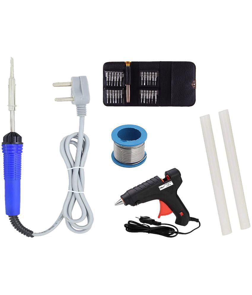 ALDECO: ( 6 in 1 ) Soldering Iron Kit contains-Blue Iron, Wire, Glue Gun, 2 Glue Stick, 25 in 1 Screw Driver