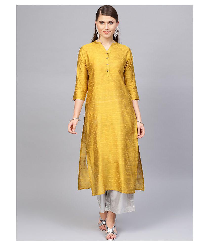 KSUT Yellow Silk Straight Kurti - S