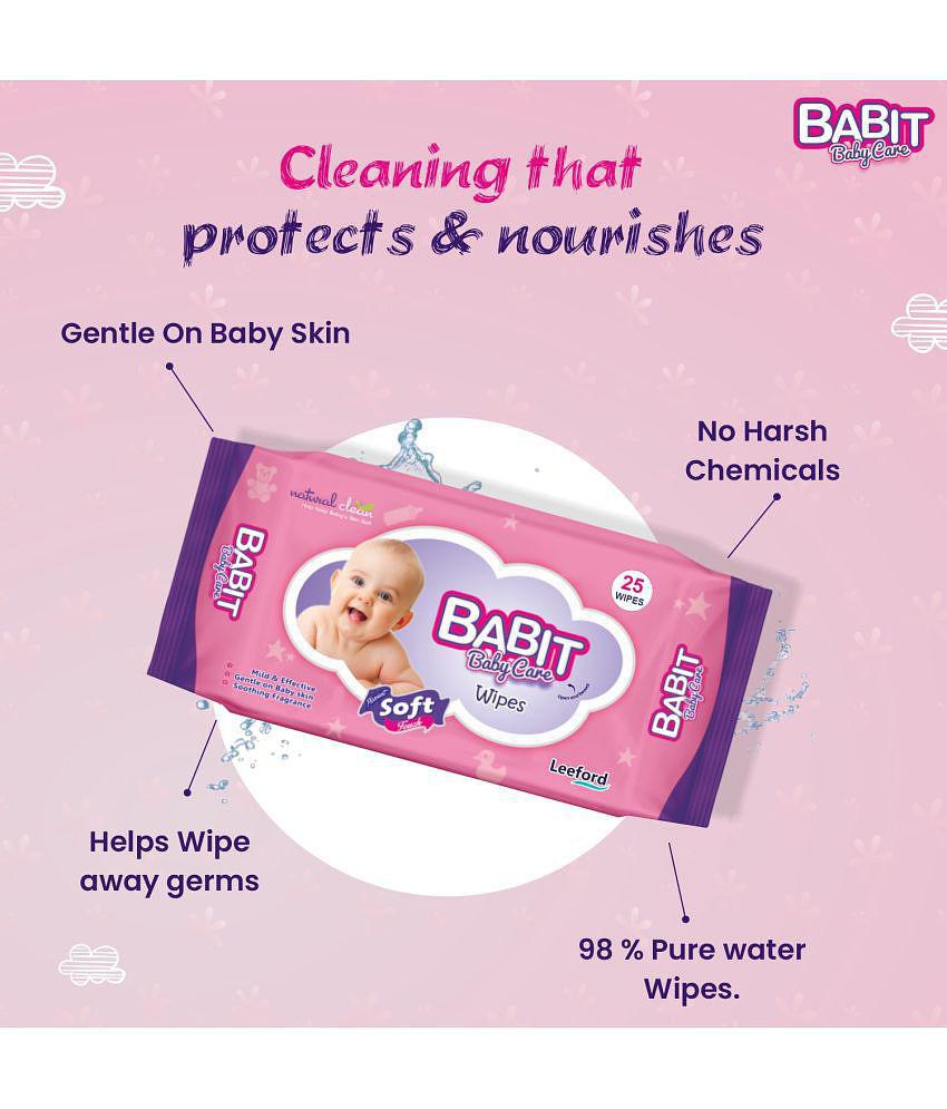 Babit Baby Wet Wipes | Alcohol Free with Lid Pack of 3 (25 wipes Each)