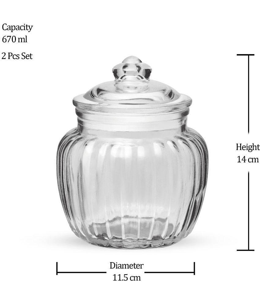 Treo By Milton Pot Jar With Glass Lid, Set of 2, 670 ml Each, Transparent | Air Tight | Storage Jar | Kitchen Organiser | Modular | Dishwasher Safe - Transparent