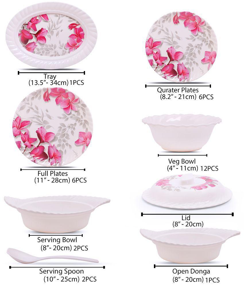 Homepro Fountain Wand White & Pink Melamine 32 Pcs Dinner Set - Multicolor