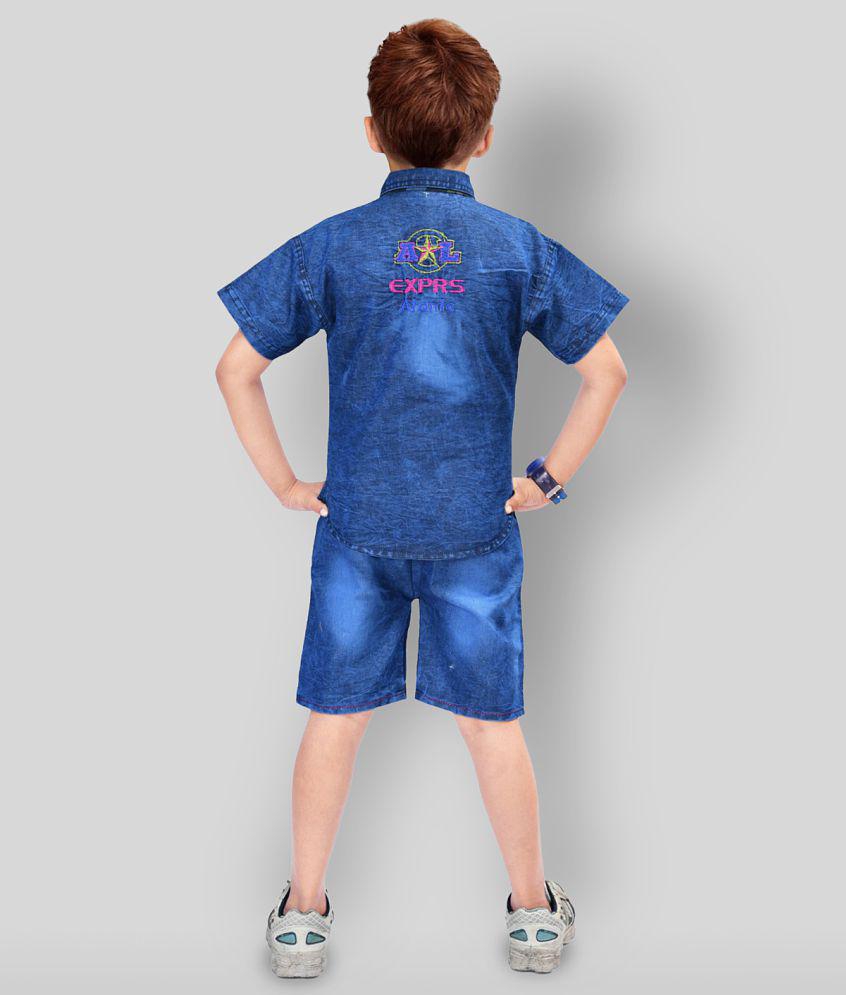 Trendy Men NewCollections - Blue Denim Boy's Shirt & Shorts ( Pack of 1 ) - None 2025 at ShopCir