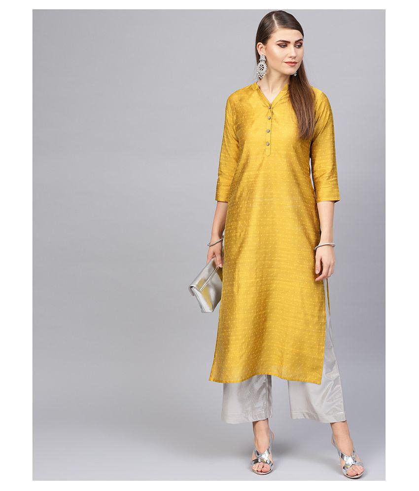 KSUT Yellow Silk Straight Kurti - S