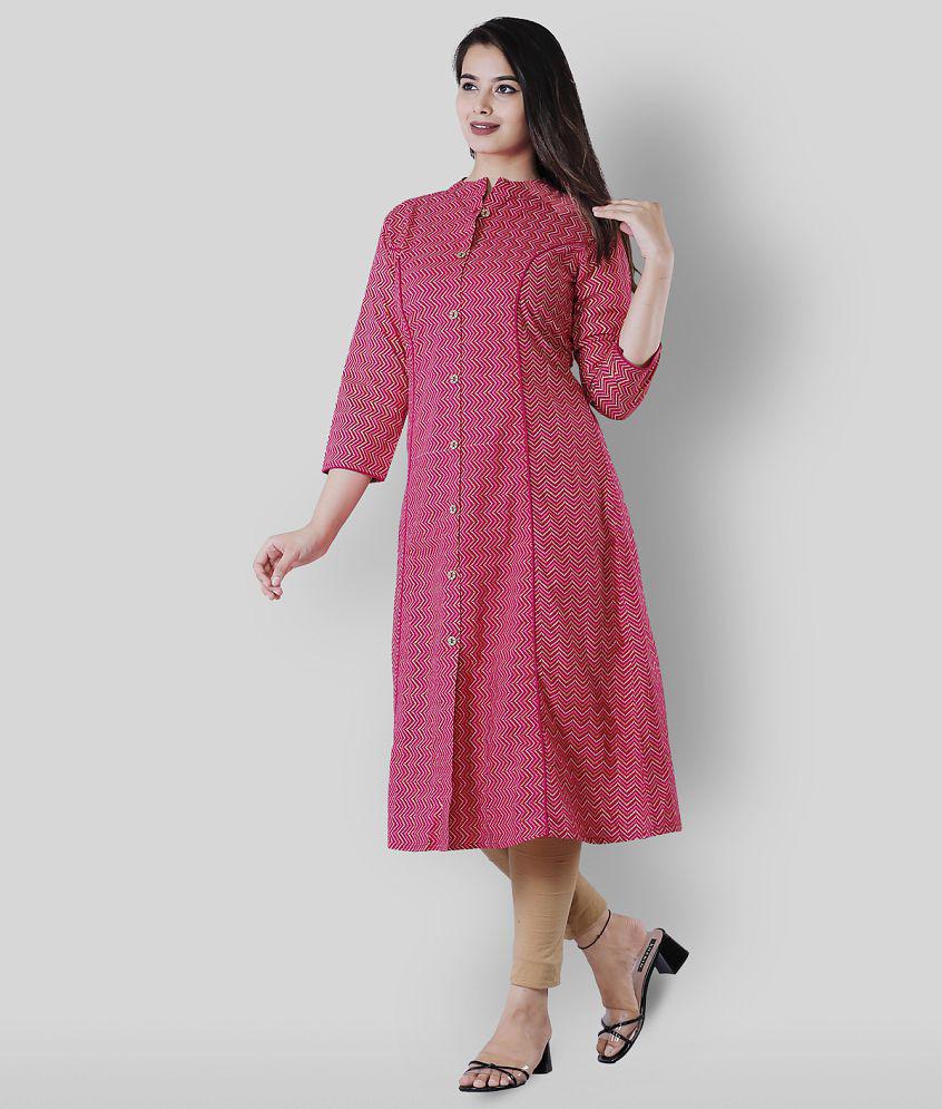 Glorious - Pink Cotton Women's Front Slit Kurti ( Pack of 1 ) - L