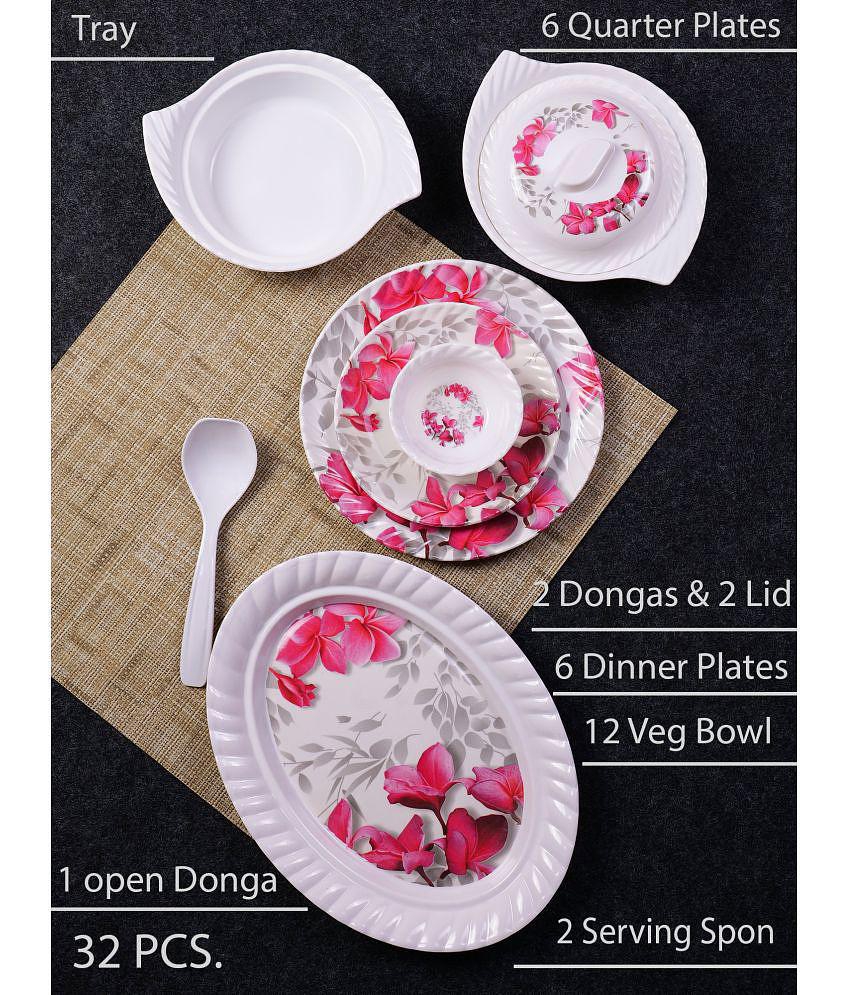 Homepro Fountain Wand White & Pink Melamine 32 Pcs Dinner Set - Multicolor