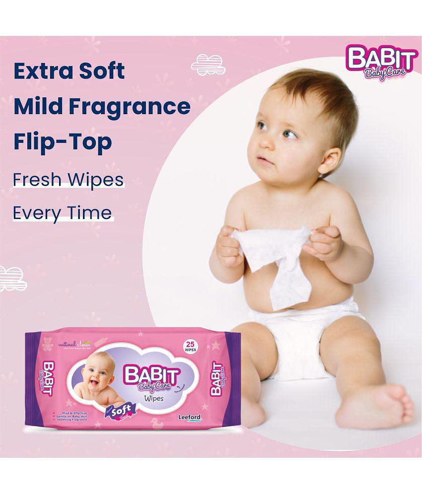 Babit Baby Wet Wipes | Alcohol Free with Lid Pack of 3 (25 wipes Each)