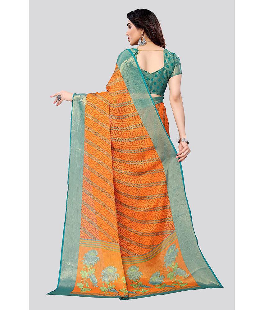 Bhuwal Fashion - Orange Brasso Saree With Blouse Piece ( Pack of 1 ) - Orange