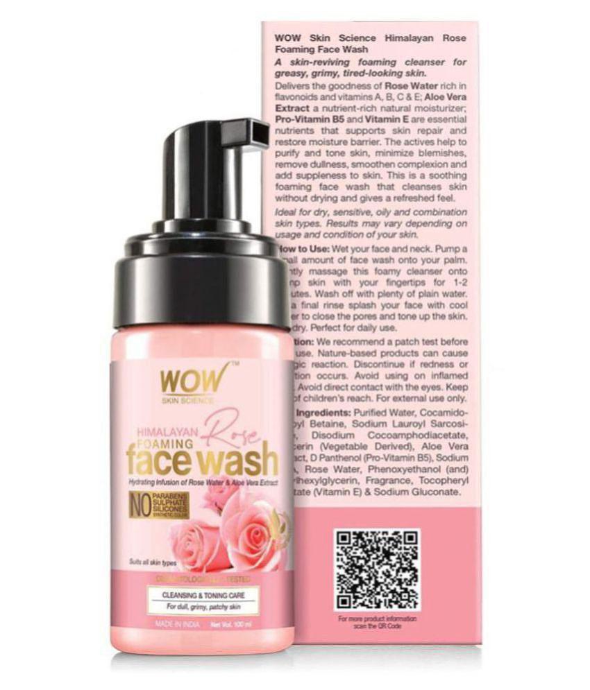 WOW Skin Science Himalayan Rose Face Wash Tube - for Cleansing & Toning- No Parabens, Sulphates, Silicones & Color - 100mL