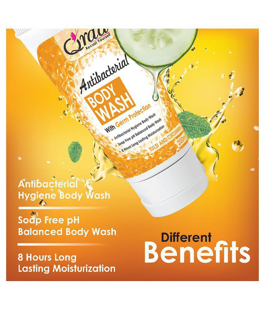 Qraa Antibacterial Body Wash With Goodness Of Tulsi & Cucumber, Germ Protection Shower Gel 200 mL