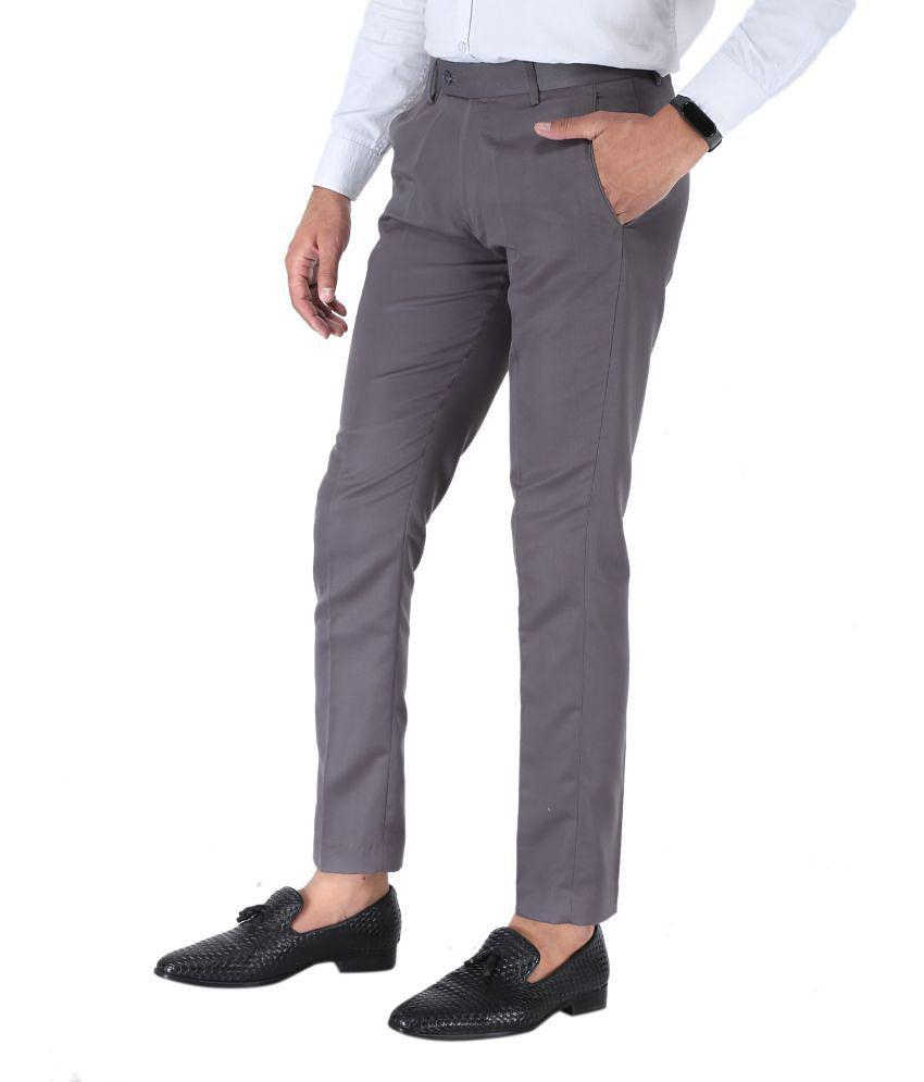 SREY Grey Slim -Fit Flat Trousers Pack of 2 - None