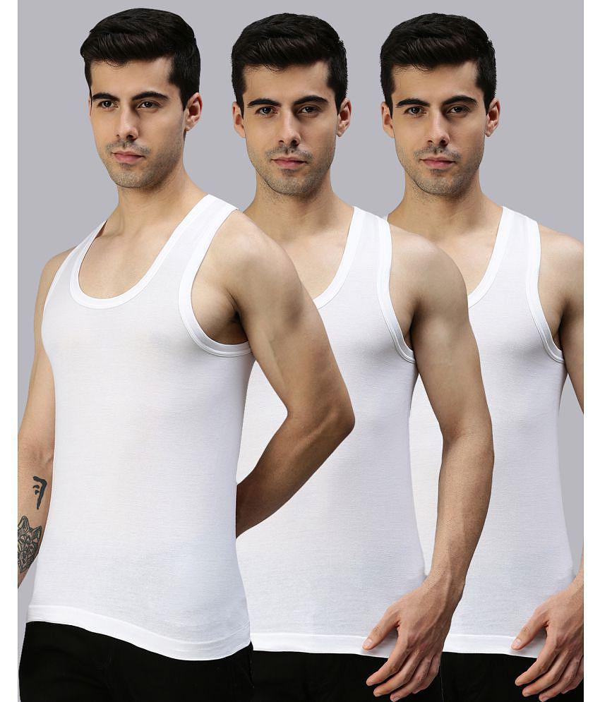 Lux Cozi - White Cotton Blend Mens Vest ( Pack of 3 ) - None