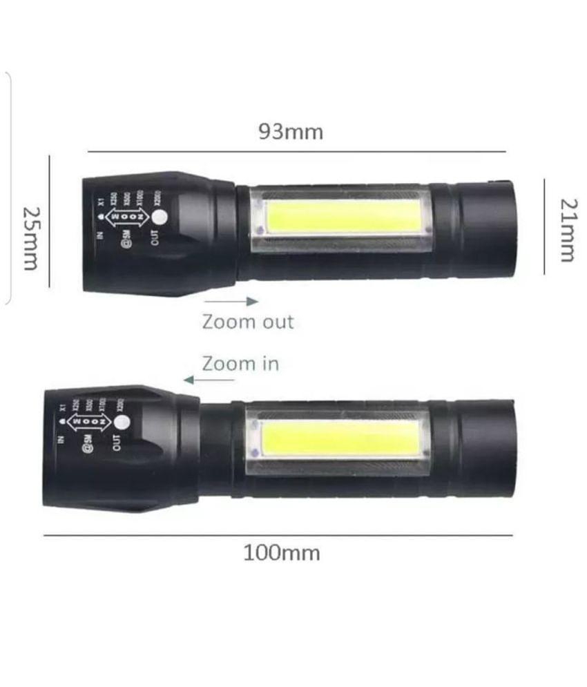 500 Meter 4 Mode rechargeable battery zoomable Waterproof Torchlight LED Full Metal Body 10W Flashlight Torch Outdoor Search Light for home and camping - Black