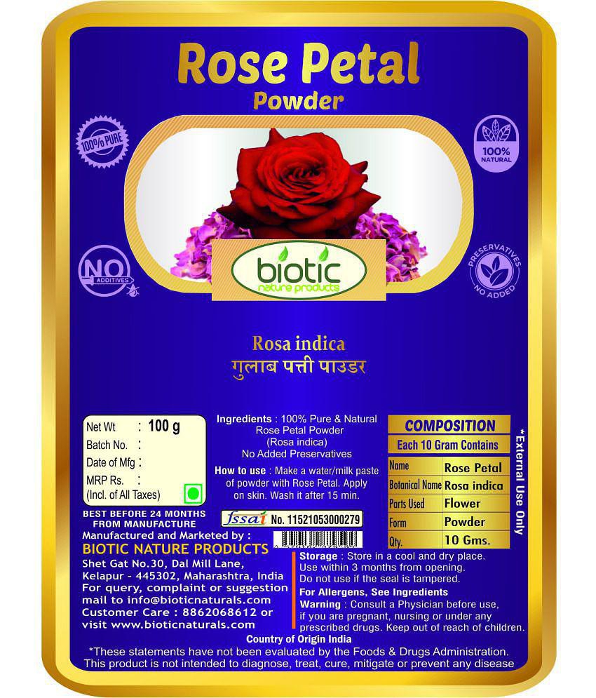 Biotic Rose Petal Powder (Rosa Indica) Gulab Patti Powder 100 gm