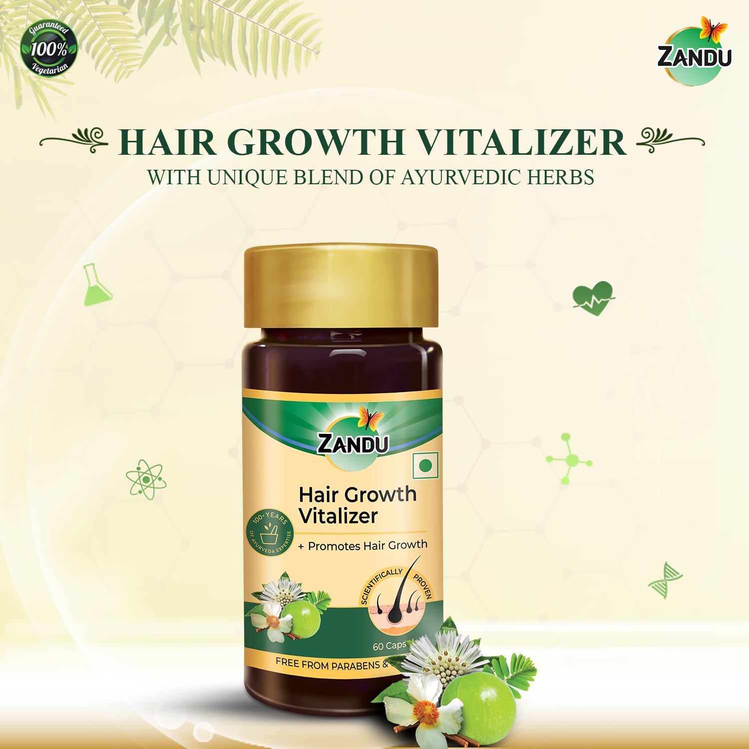 Zandu Ayurvedic Hair Growth Vitalizer Capsules for Proven Hair fall Control, Growth & Delayed Graying