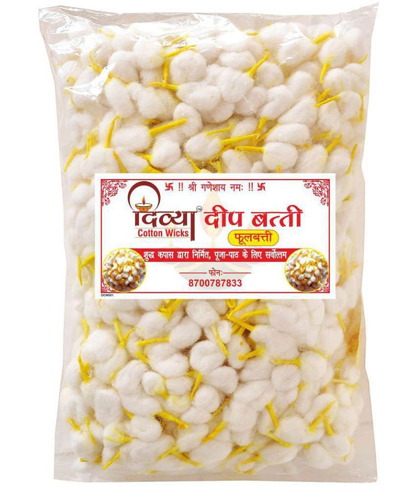 Divya Cotton Wicks || Pure Handmade Cotton Pooja Wicks || Round Cotton Batti for Diya || Flower/Phool Batti for Puja Aarti || Pack of 1000 || Color : Yellow