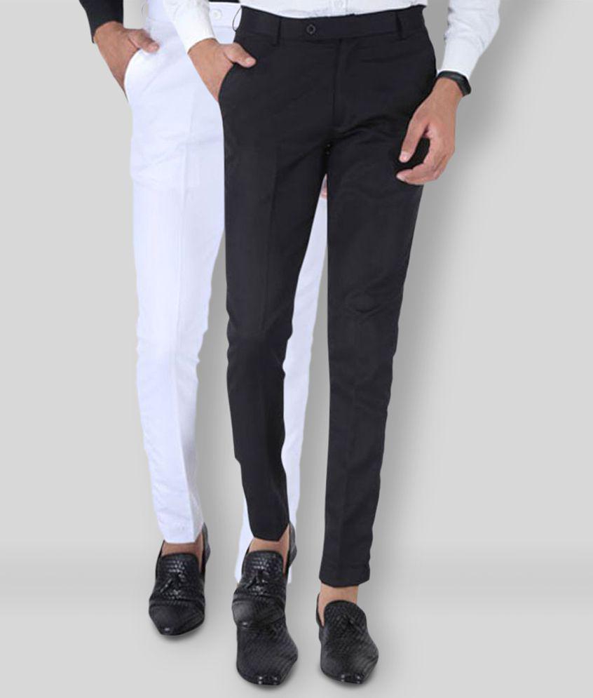 SREY - Black Polycotton Slim - Fit Men's Chinos ( Pack of 2 ) - None