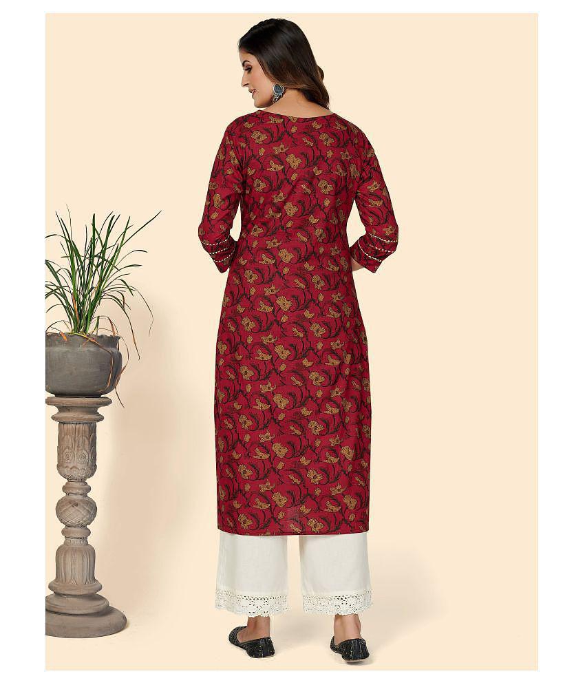 Buy Online Plo Vbuyz Red Cotton Straight Kurti - Single - XL