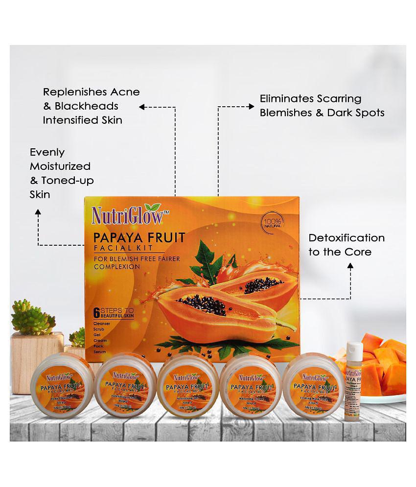 Nutriglow Papaya Fruit Facial Kit (260gm) Papaya Fruit Bleach Cream (43gm) Facial Kit g Pack of 2