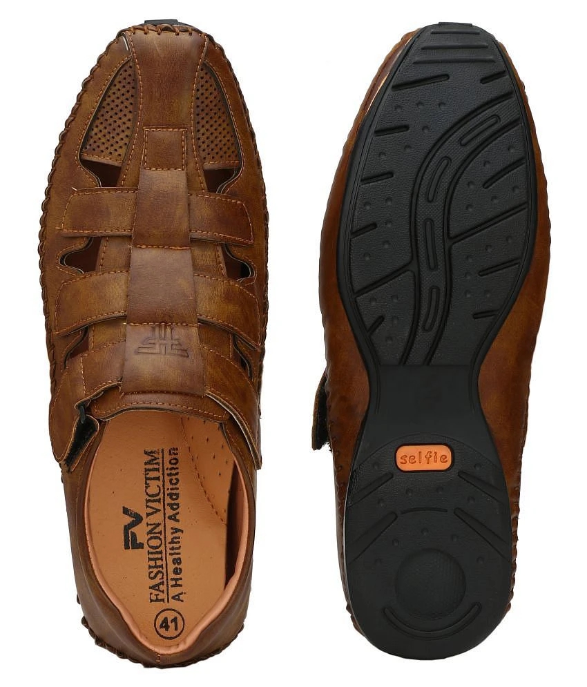 Trendy Men Fashion Victim Tan Faux Leather Sandals - 13 2025 at ShopCircuit | ONDC