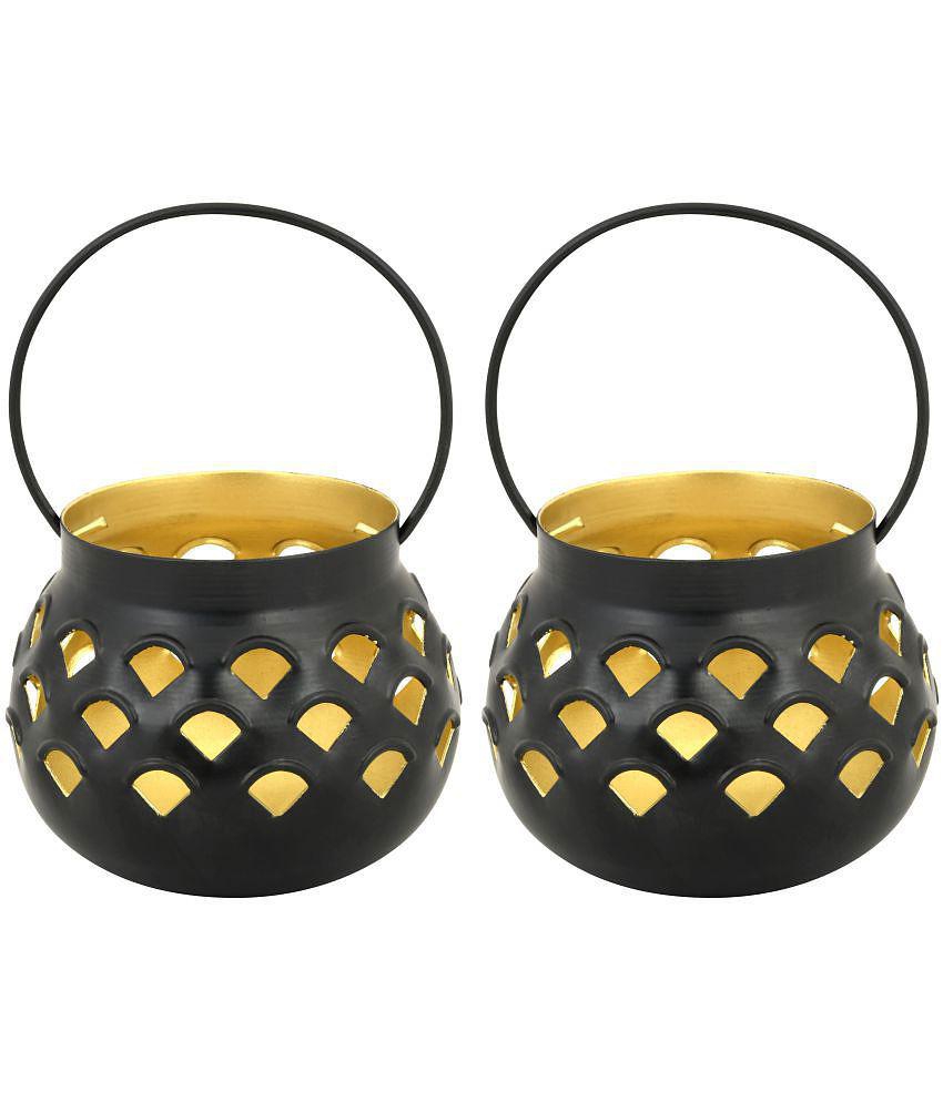 Arsalan Black Table Top and Hanging Iron Tea Light Holder - Pack of 2