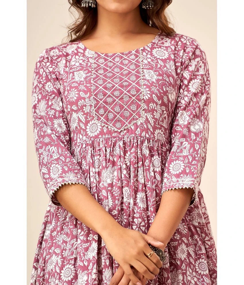 Buy Online Plo FabbibaPrints Cotton Printed Anarkali Womens Kurti - Mauve ( Pack of 1 ) - None