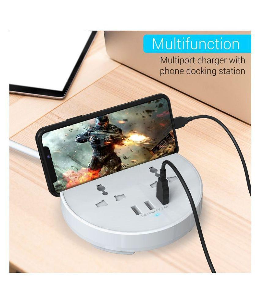 Portronics Power Bun:With 3USB+2 AC Plugs & a Surge Protector ,White (POR 739)