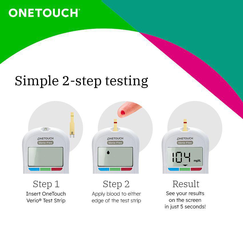 OneTouch Verio Flex blood glucose monitor with OneTouch Reveal mobile application | FREE 10 Test Strips + 10 Sterile Lancets + 1 Lancing device