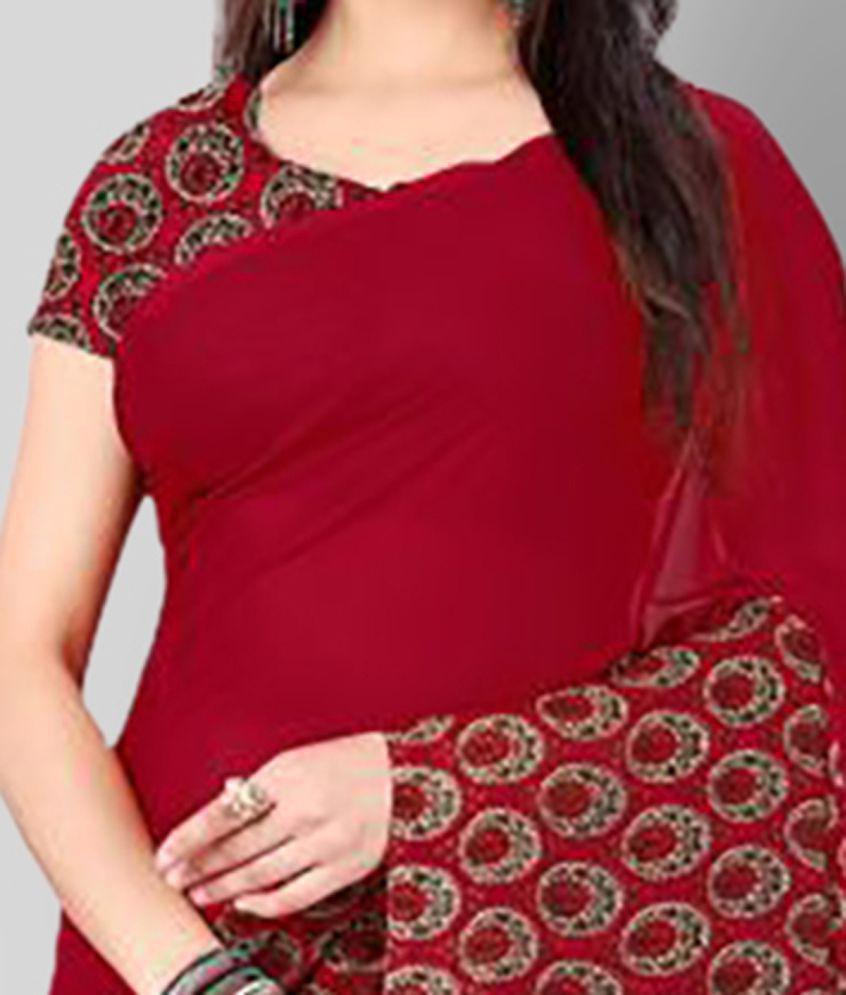 Anand Sarees - Red Georgette Saree With Blouse Piece (Pack of 1)