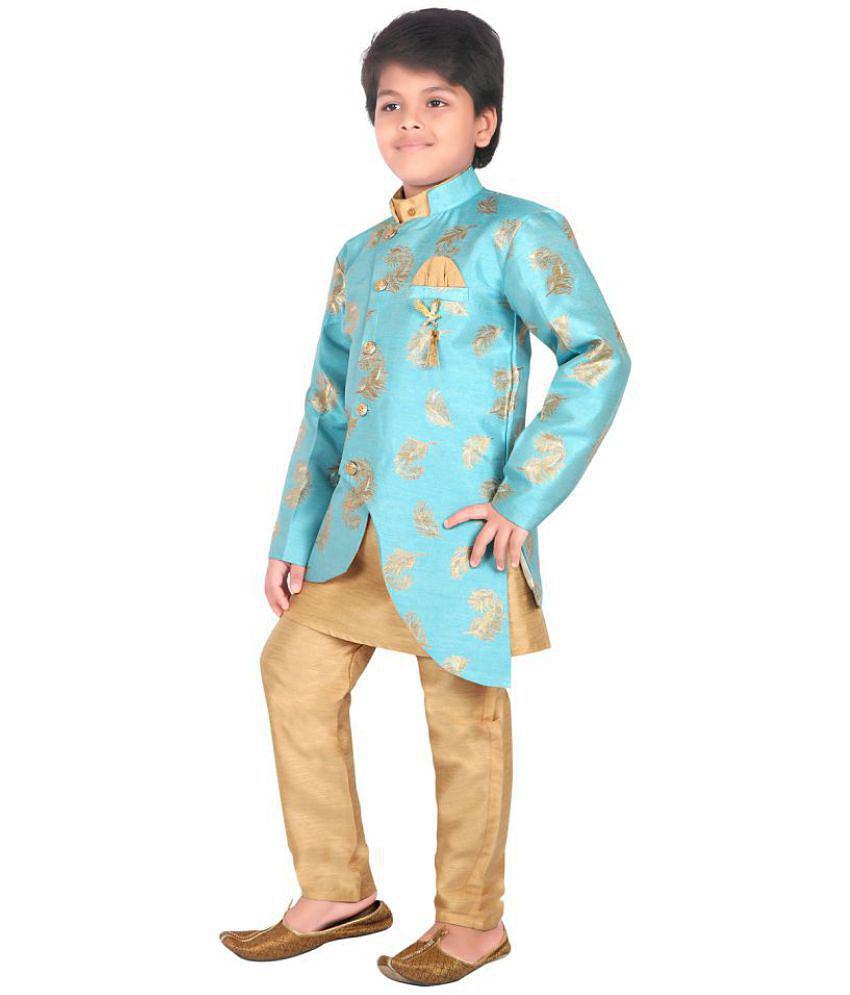 Ahhaaaa Ethnic Wear Sherwani Kurta and Pyjama Set For Kids and Boys (Sky Blue, 2-3 Years) - None