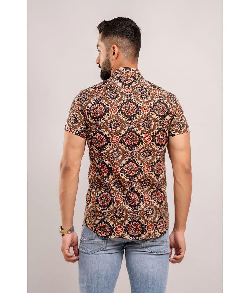 Exclusive Men Frionkandy 100% Cotton Regular Fit Printed Half Sleeves Mens Casual Shirt - Brown 