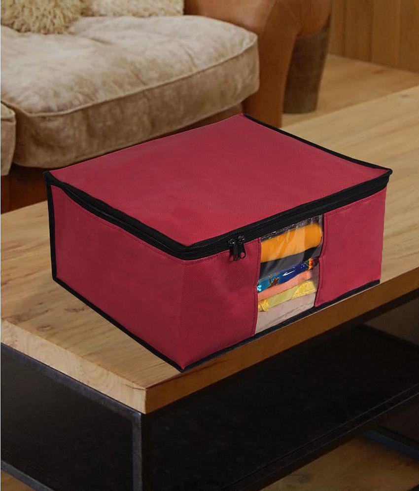 HOMETALES Non-Woven Saree Cover / Cloth Storage & Organizer with Transparent Window,Maroon (6U)