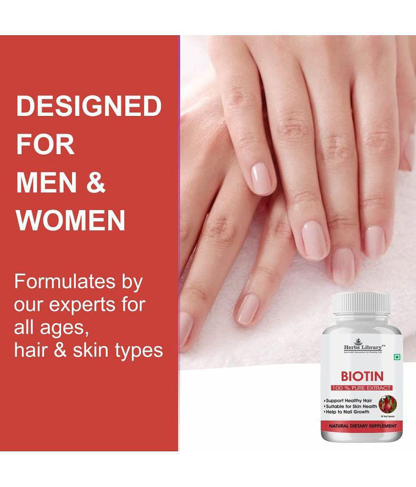 Herbs Library Biotin Capules For Hair Growth, Skin and Nails, 60 Capsules Each (Pack of 4)