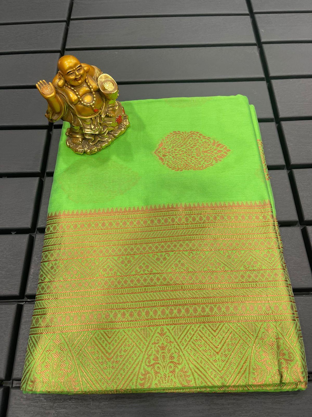 J J ENTERPRISES Pure Silk Banarasi Saree For Women With Unstiched Blouse Piece. - Green - Green