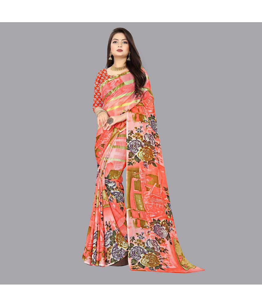 Anand Sarees - Orange Georgette Saree With Blouse Piece ( Pack of 1 ) - Orange