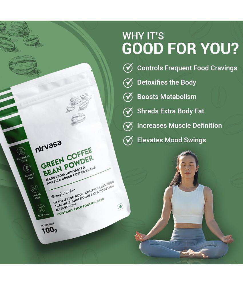 Nirvasa Green Coffee Powder, For Weight Management, enriched with Raw Unroasted Arabica Green Coffee Powder, Vegan, Sugar Free, NON-GMO 2B (2 X 100g)