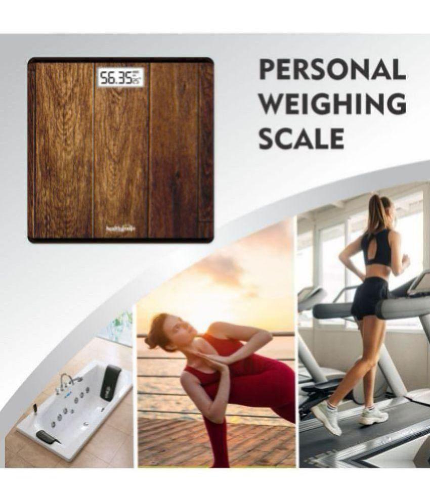 Healthgenie Digital Weight Machine Thick Tempered Glass LCD Display-Brown Digital Weighing Scale