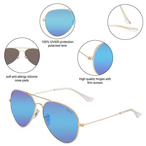 Bio-th Polarized Aviator Sunglasses Unisex UV Protection with Metal Mirror Frame Technology