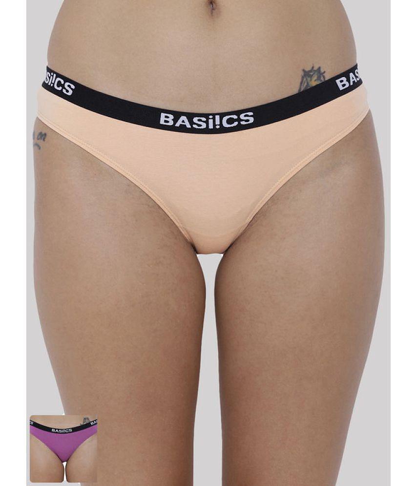 New Men BASIICS By La Intimo - Multicolor BCPBR080B Cotton Lycra Solid Womens Bikini ( Pack of 2